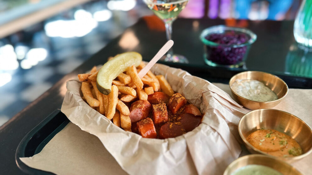 Street food classic currywurst and chips